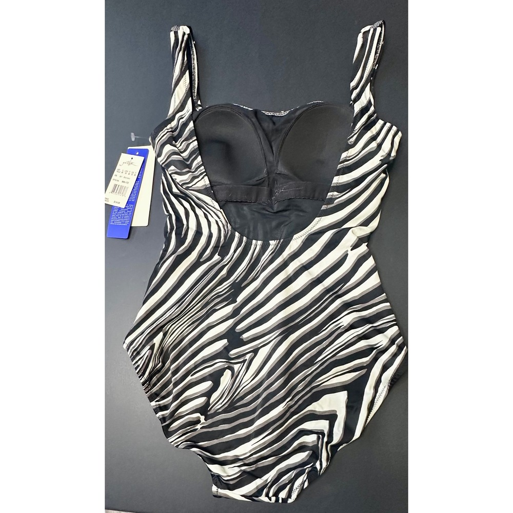 Gottex Womens Zebra Print One Piece Swimsuit Black‎ Ivory M05-172 Size 10 NEW - Picture 3 of 7